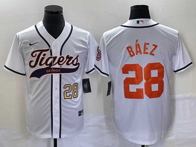 Mens Detroit Tigers #28 Javier Baez Number White Cool Base Stitched Baseball Jersey->detroit tigers->MLB Jersey